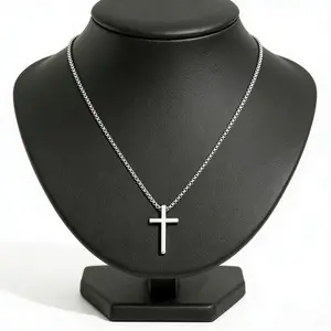 Cross necklace faith pendant, silver stainless steel cross with a simple box chain necklace, a popular jewelry gift necklace style, recommended today. Elegant Design