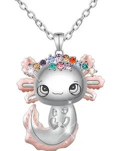 Summer Spring Gift Axolotl Necklace, Alloy Axolotl Crystal Necklace Cute Salamander Necklace Trendy Pendant Necklace Jewelry Gift for Boys Girls Birthday
