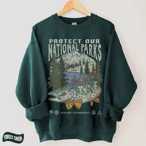 1990s National Park sweatshirt, granola girls’ hiking pullover, “Respect Local Wildlife” T-shirt, outdoor camping sweatshirt, pullover