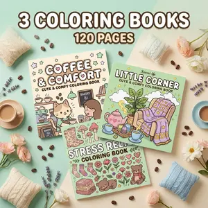 Adult Coloring Books, 3pcs Coffee & Little Corner Theme, 120 Pages Opaque Paper, Clear Lines, Vivid Illustrations, Perfect for Beginners & Enthusiasts, Painting Activity, Patterns for Decoration, Perfect Gift Choice, Great Gift for Easter, Birthday
