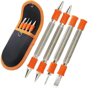 WHLLING 4 Pieces Dual Head Nail Setter, Dual Head Center Punch, Door Hinge Pin Removal Tool and Cold Chisel, Spring Nail Set, Spring Loaded Punch（1/8-in, 3/32-in, 3/16-in, 1/16-in, 5/16-in, 1/8-in）