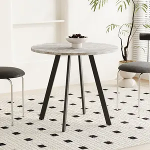 33.5 Inch Modern Minimalist Circular Dining Table, Gray Cement Texture Round Table for Kitchen, Restaurant, Office, Mid Century Small Round Table, Space-Saving Coffee Table with Metal Frame & MDF Board, Anti-Slip Foot Pads, Easy Assembly
