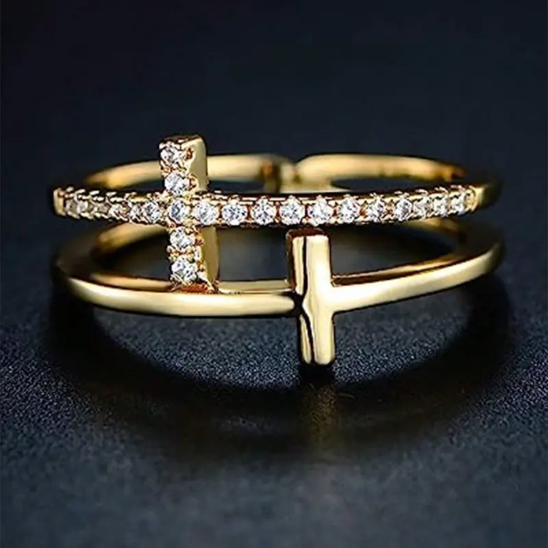 1 PC Fashion Cubic Zirconia Cross Ring For Women For Valentine's Day Gift Wedding Anniversary Party Jewelry Cubic Zirconia Rings Statement Multi Ring Wedding Promise Rings Beautiful Rings