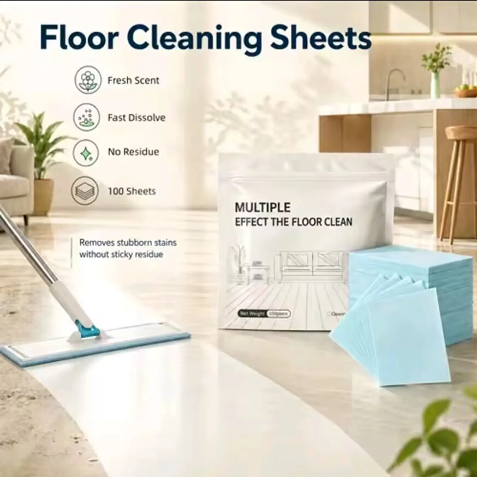100pcs Scented Household Floor Cleaner Tablets, All-Purpose Cleaner, Fast Dissolve Fresh Antibacterial Deodorizing Supplies for Hardwood, Laminate Floors, Tiles
