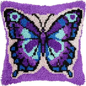 latch hook kits for adults Latch Cushion pcs, Beautiful Colourful Purple big butterfly, Pre-printed pattern needle art set DIY pillowcase, for or Beginners Adults to Knott, DIY Latch Hook pcs, 43cm x 43 cm/17inx17in