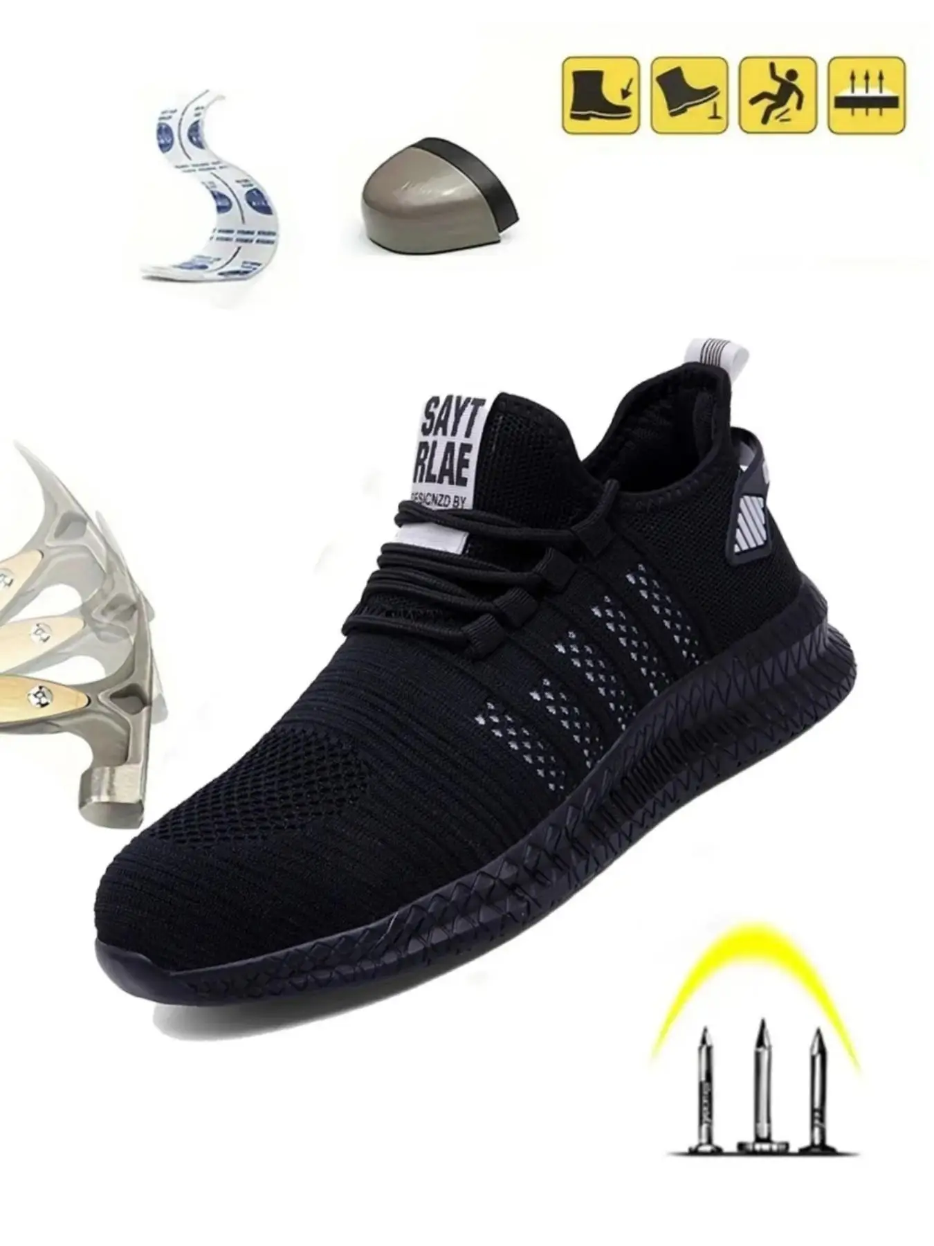 2024 Summer Striped Lace Up Sports Shoes, Lightweight Work Running Sneakers for Men, Round Toe Anti-odor Work Shoes, Boy's Walking Shoes, Footwear Ath