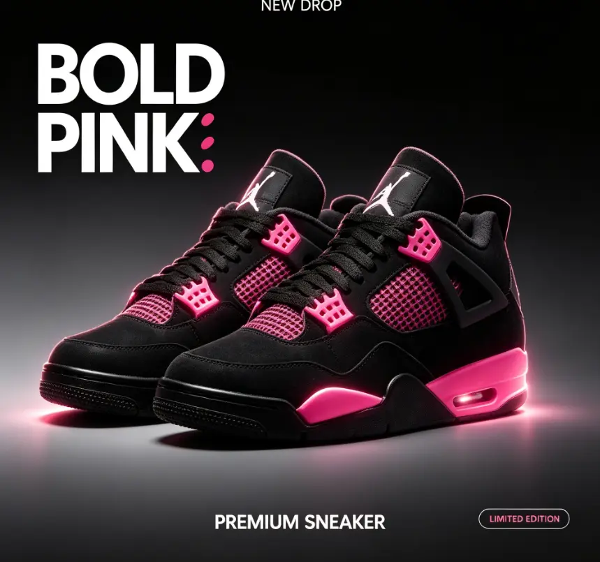 Black Hot Pink High Top Basketball Sneakers with suede upper, visible air cushion & breathable mesh for sports performance and trendy street looks