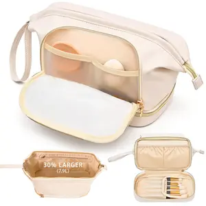 Large Double-Layer Makeup Bag – Waterproof PU Leather Cosmetic & Toiletry Organizer for Women Girls, Portable Travel Bag with Spacious Storage
