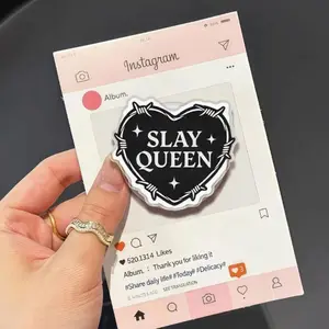 Slay Queen Phone Grip: Sassy Bookish Girl Magsafe Socket, Black Heart Bookworm Kindle Holder