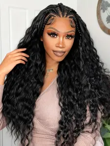 Effortless Elegance Lace Braided Wig, Deep Wave Curls Design, Synthetic Braided Wig, Perfect for Stylish Looks, Ideal for Everyday Wear & Special Occasions, Synthetic Curly Wigs