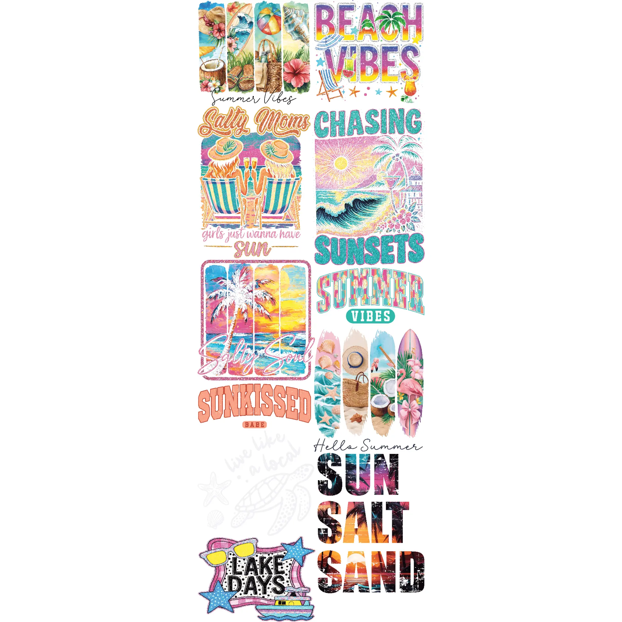 Rectangular 4-Sheet Summer DTF Heat Transfers - Durable DIY Crafting Supplies for Toys & Hobbies Projects, Easy-to-Use Specialty DIY Essentials, Durability