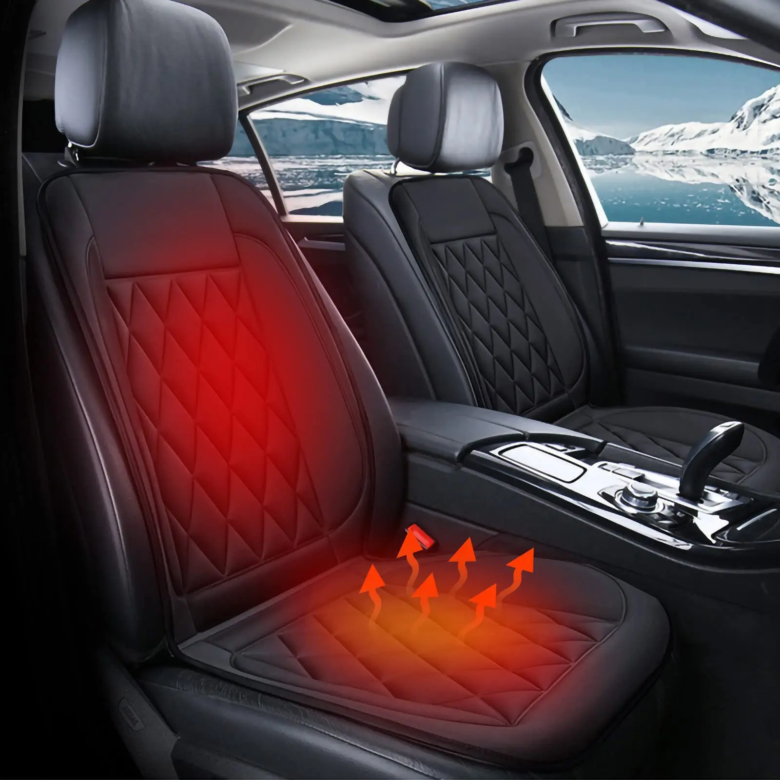 GJANSH Fast Heating Car Seat Cover for Winter, Non-Slip Heated Seat Cushion with Full Back Support, Universal Fit for Most Cars, Trucks, SUVs