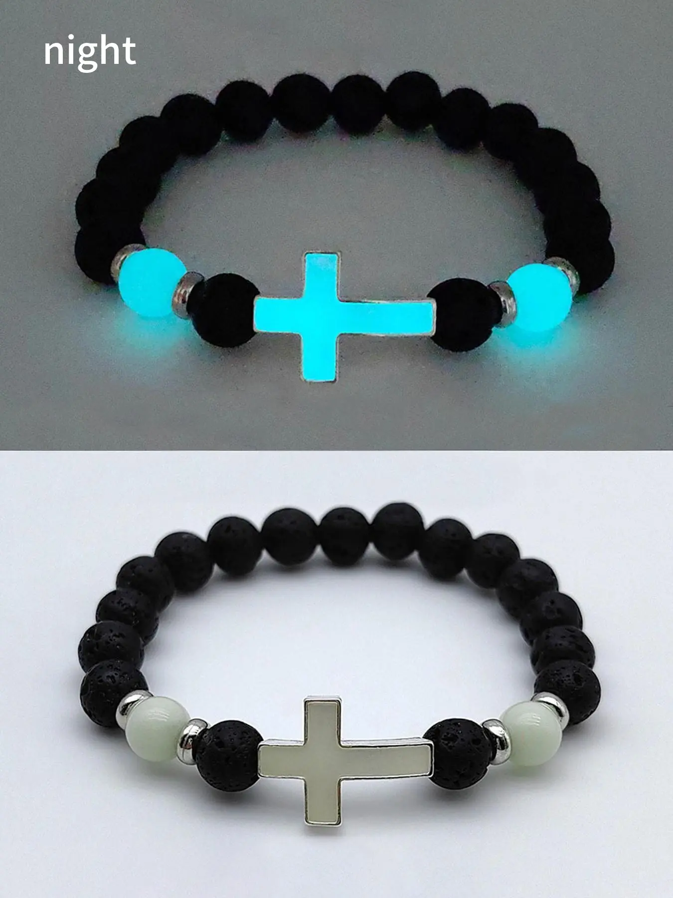 Luminous Cross Design Beaded Bracelet, Fashionable Jewelry for Women & Men, Trendy All-match & Exquisite Jewelry for Birthday Gift, Xoxo Style Bracelet, Cross Charm Bangle, Bead Bracelets