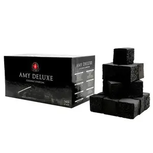 AMY Deluxe Coconut Charcoal 1KG Premium 26mm Cubes Natural Shell Long Lasting Heat for BBQ Grilling & Heating High Density