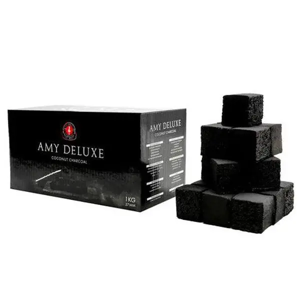 AMY Deluxe Coconut Charcoal 1KG Premium 26mm Cubes Natural Shell Long Lasting Heat for BBQ Grilling & Heating High Density