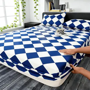 Blue & White Diamond Geometric Fitted Sheet Set, 3 Piece Set Includes , Fitted Sheet, Pillowcases, Soft Comfortable, Perfect Gift Choice