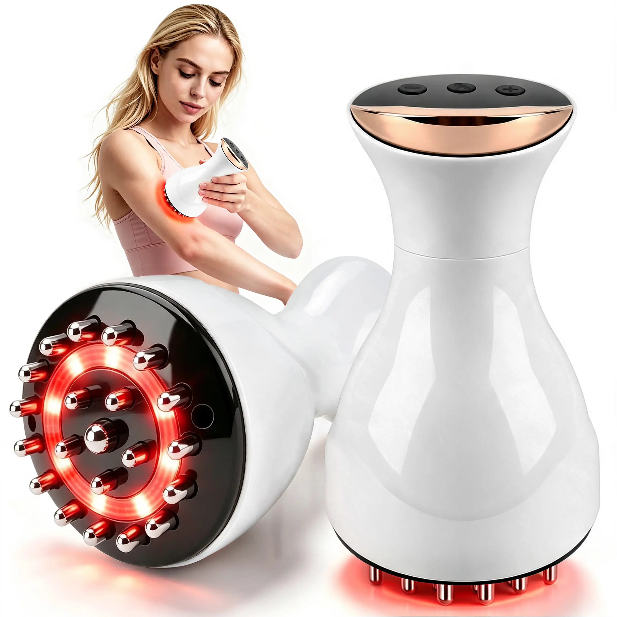 4-in-1 Heated Lymphatic Drainage Electric Meridian Brush with Heat & Vibration for Neck,Back,Arms, Waist, Belly & Legs Firming, Rechargeable Portable Hot Massage Device for Legs Great Gift for Parents and Friends