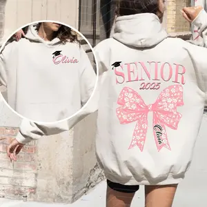 Senior 2025 Coquette sweatshirt Cl Of 2025 k Bow, Senior 2025 Shirt, Graduation Gift, High School sweatshirt hoodie tee Cotton Menswear