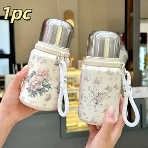 High-Value Stainless Steel Thermal Insulated Cup, Retro Large Capacity Water Bottle, Portable Tea Mug with Rope, Unisex Rose Peony Gift Cup, Vacuum Insulated Tumbler, Thermal Flask, Travel Tumbler, Insulated Travel Drinkware, Vacuum Insulated Cups