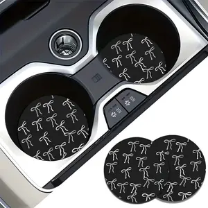 2pcs Black Bow Tie Pattern Absorbent Car Cup Holder Coasters - Stylish Auto Accessories for Women, Durable EVA Material, Perfect for Vehicles & Home Desk Use, Secure Cup Holders for Drinks, Stylish Car Accessories | Elegant Car Decor | Durable EVA Coaster