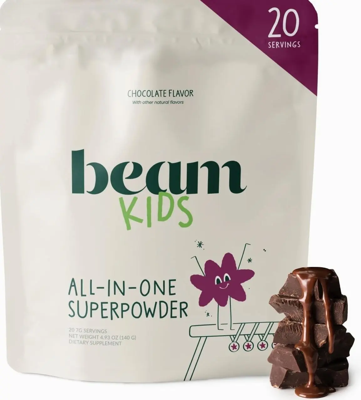 BEAM Kids Multivitamin Powder – Kids Vitamins with Greens, Probiotic & Prebiotic, Immune Support for Children & Toddlers, No Artificial Sweeteners, for Picky Eaters, 20 Servings, Chocolate Flavor