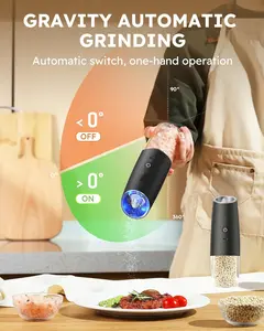TikTokShopSpringGlowUp Electric salt and pepper grinder set,adjustable coarseness with LEDlight, 2-pack, one-handed kitchengrinder, large capacity automatic saltand pepper grinder, suitable forkitchen,Utensils KitchenwareCeramic Seasoning,