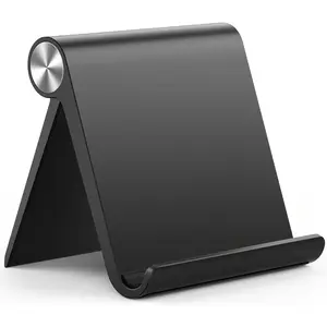 Black foldable tablet display stand with 120-degree adjustment and anti-slip clips, suitable for 6-12.9 inch iPads and Android phones, universally applicable