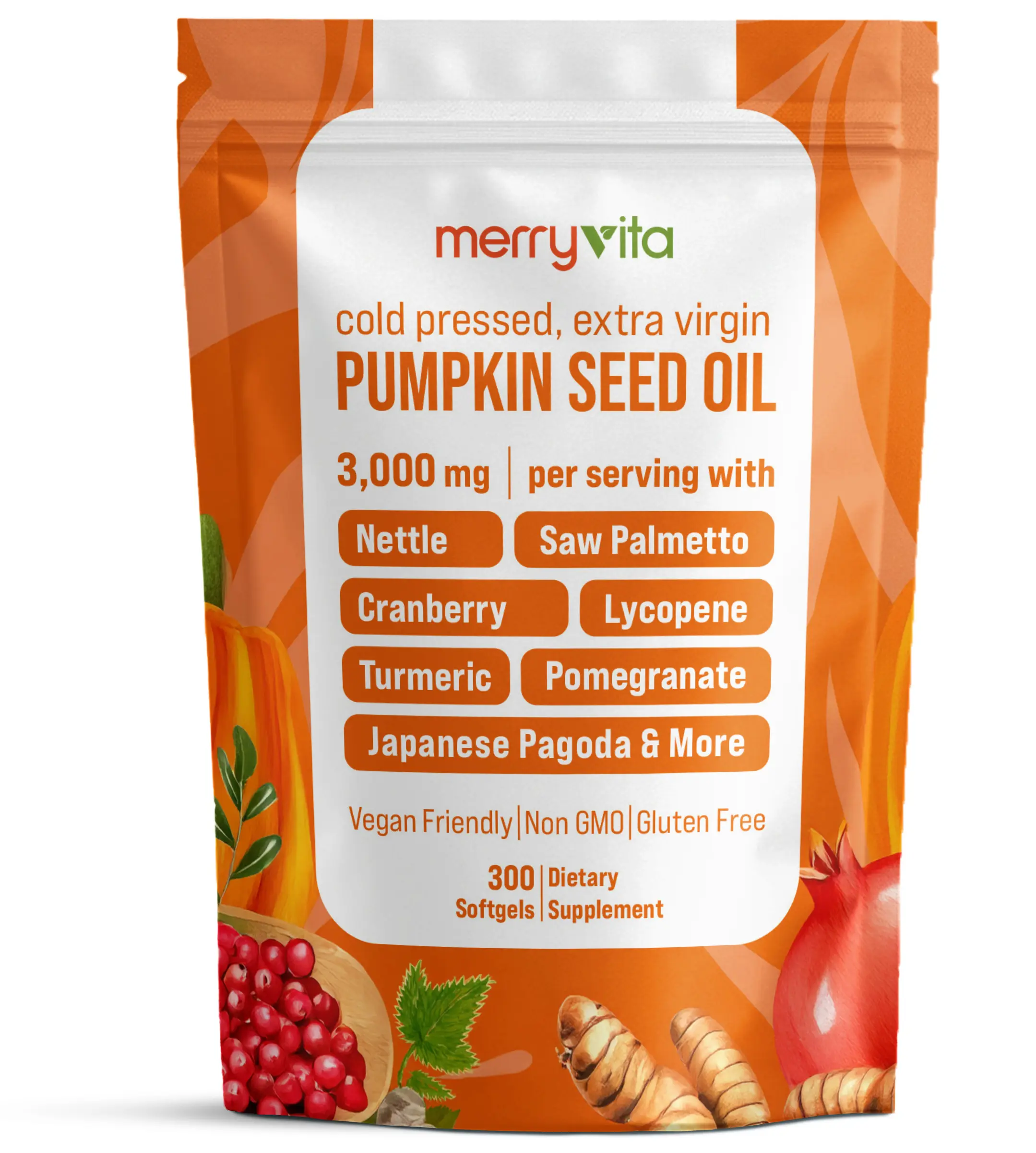 Pumpkin Seed Oil with Saw Palmetto, Turmeric, Nettle & More | 3000mg Per Serving, 300 Softgels | Cold Pressed, Extra Virgin | Prostate Health Supplements for Men | Non-GMO Natural Pumpkin Seed Oil Softgels