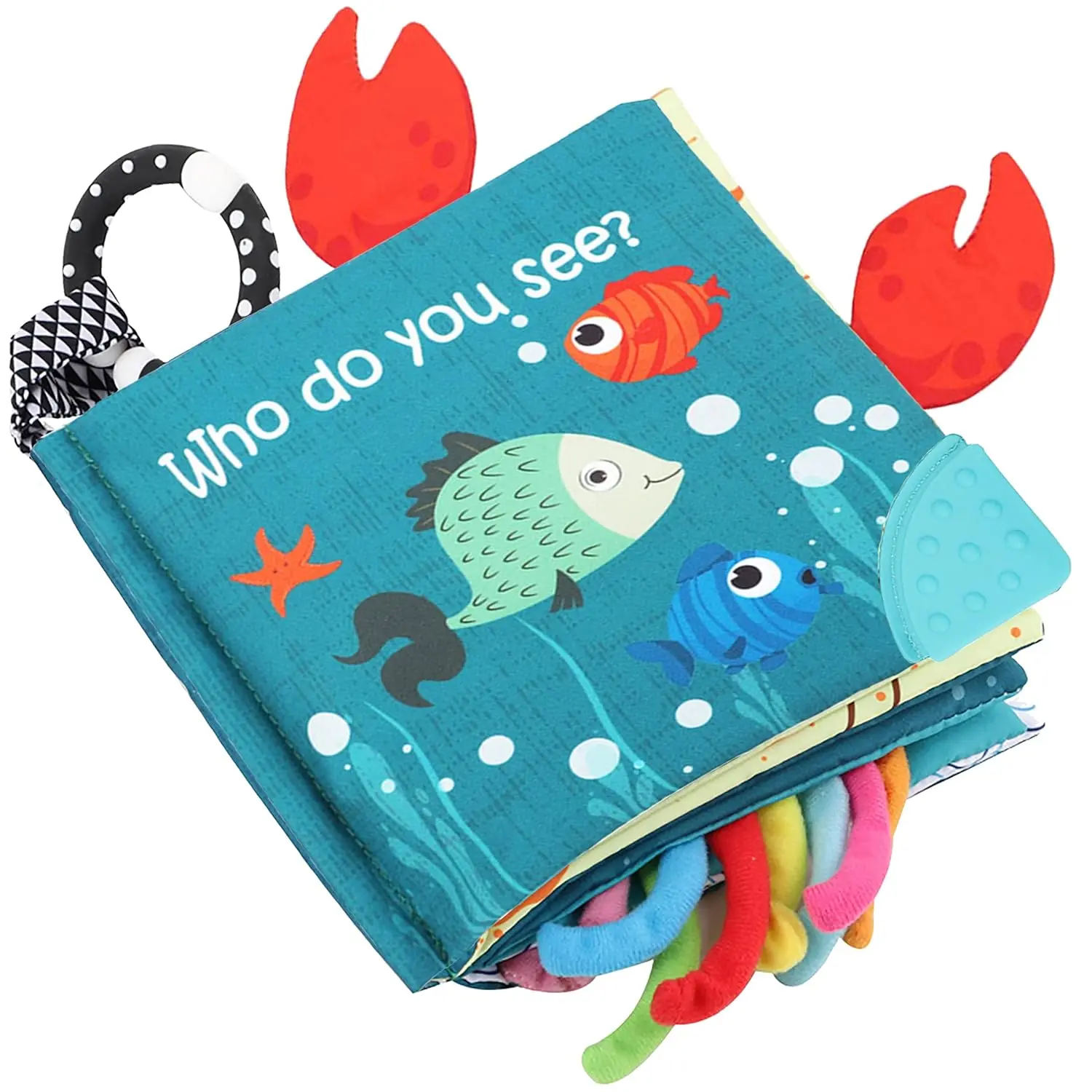 Fish  Books Toys, Touch Feel Cloth Crinkle Books for ,  Toys 0-6, 6-12, 12-18 Months,Early Learning Education Toys,Shower  Gifts for Boys Girls,,Mirror,  Book