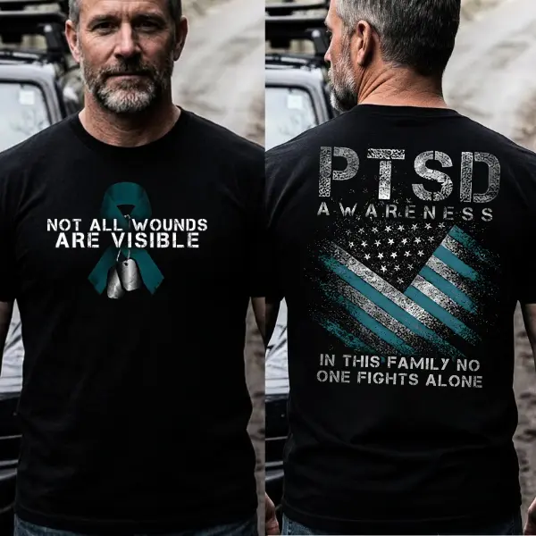 PTSD Awareness Military Shirt "In This Family No One Fights Alone" Graphic Tee Men, Veteran mental health shirt, Military family support tee, Suicide awareness veteran, Military dog tag shirt, Gift For Dad, Husband