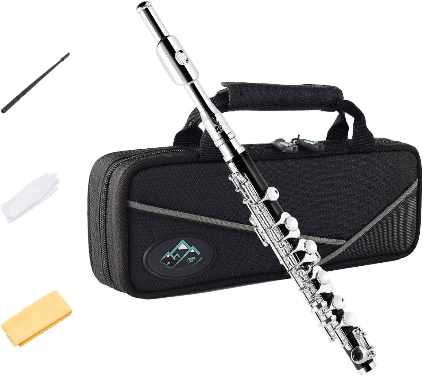 Black Piccolo (Key of C) for Beginner Students - Includes Hard Case, Cleaning Rod, Cloth, Gloves, Brilliant Tone, Consistent Playability, Easy to Maintain, ABS Material
