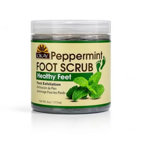 OKAY Peppermint Foot Scrub - Exfoliating Foot Scrub, Foot Exfoliator, Great for Cracked Heels, Pedicures, Dead Skin Remover, Exfoliant for Calluses, Moisturizer for Dry Skin - 6 Oz (Pack of 1)