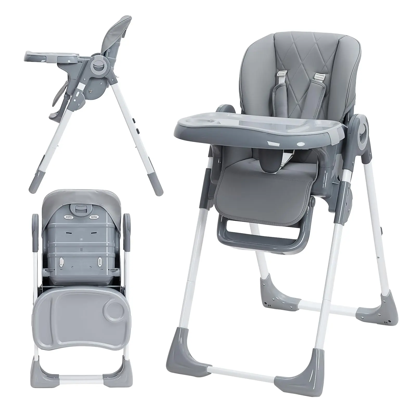 GARVEE Convertible Foldable Portable High Chair for Babies - Adjustable Height, Adjustable Recline, Removable Easy-Clean Tray, Dark Grey Toddler High Chair, Convertible High Chair, Foldable Portable Highchair