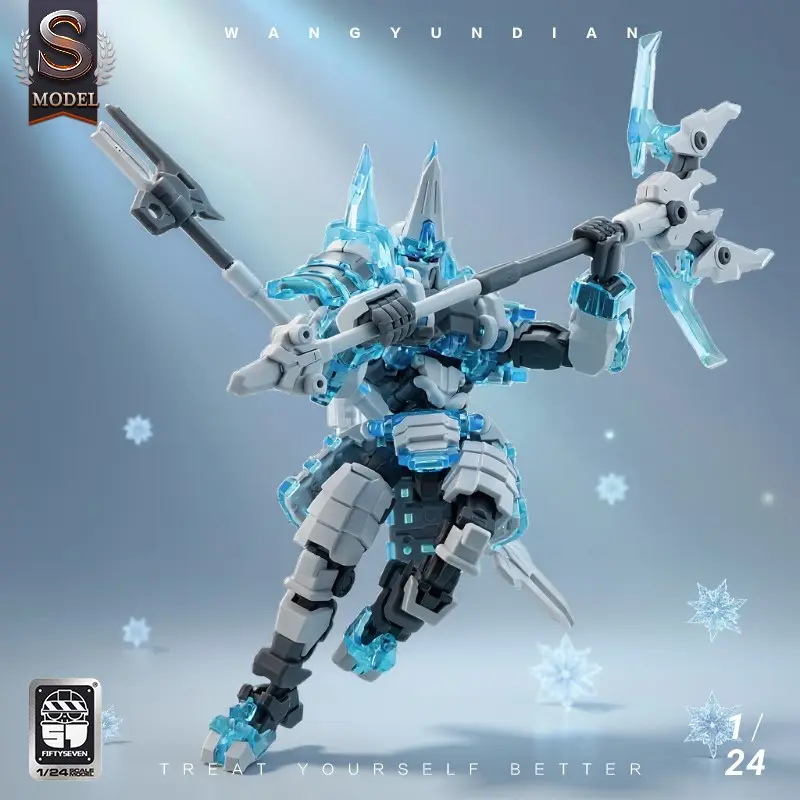 1/24 Scale Polar Ice Crystal Mecha Model Kit, 3 Inch Semi-Transparent Parts Collection Robot, Includes Tactical Long Handle Melee Weapon Accessories, Model Set