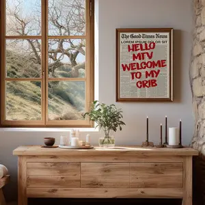1pc "Welcome To My Cozy Home" Wall Art, MTV Iconic Text, Canvas Printed, Funny Quote Decor, Suitable For Bedroom, Living Room, Office, Retro Newspaper Poster Style, Frameless  Great Gift For Her Decoration Artistic