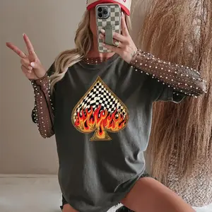 Vintage Flaming Checkered Spade T-shirt, vintage crewneck sweatshirts, western outfit women, country concert outfits, western style clothes