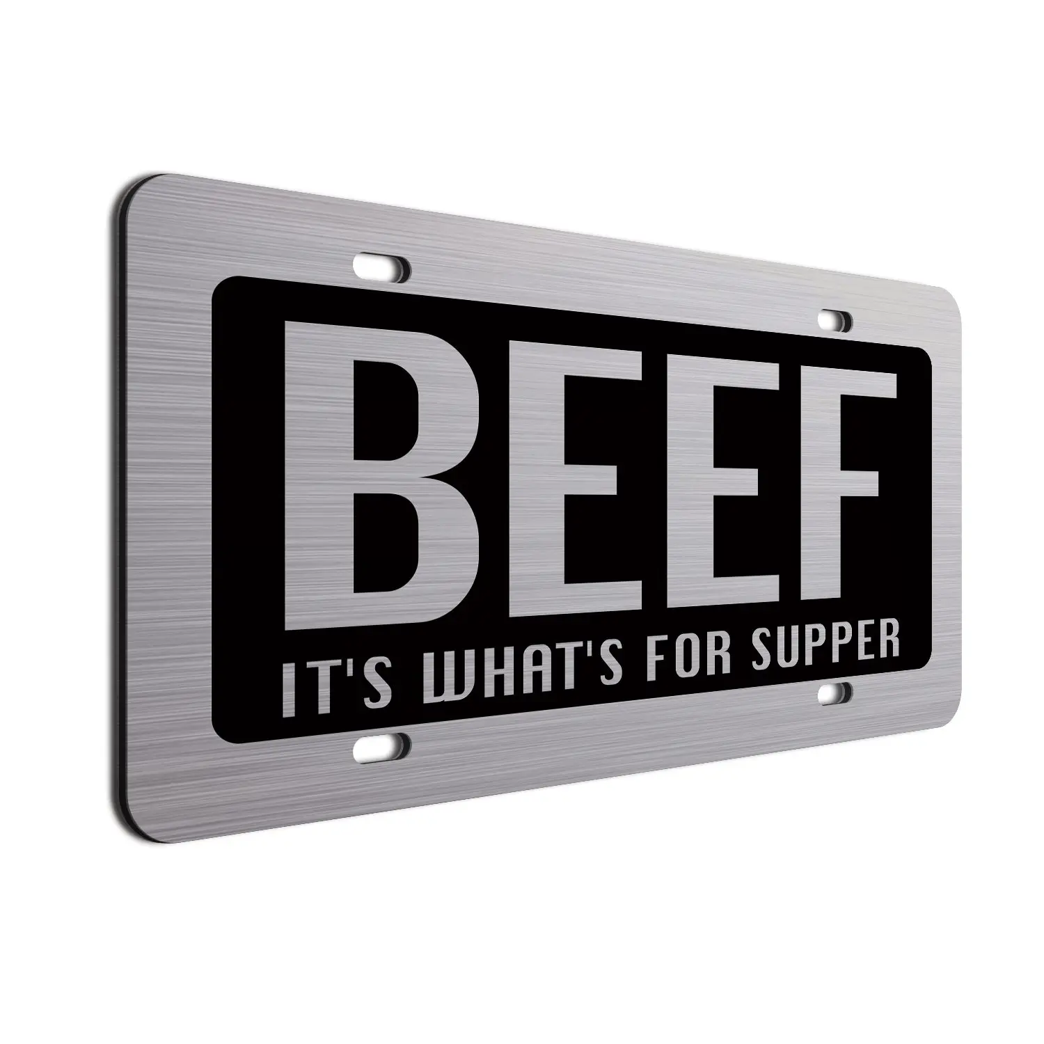 Beef It’s What’s For Supper License Plate – Funny Farm & Ranch Novelty Tag – 6” x 12” Aluminum Metal Plate – Country Kitchen, BBQ, Ranch Decor