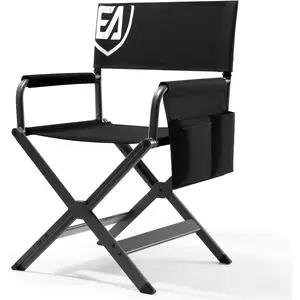 Lightweight Directors Chair Foldable, Folding Studio Movie Chairs Camping Event Vendor Chair, 19" Seat Height Black Fabric/Grey Frame, Support 350lbs