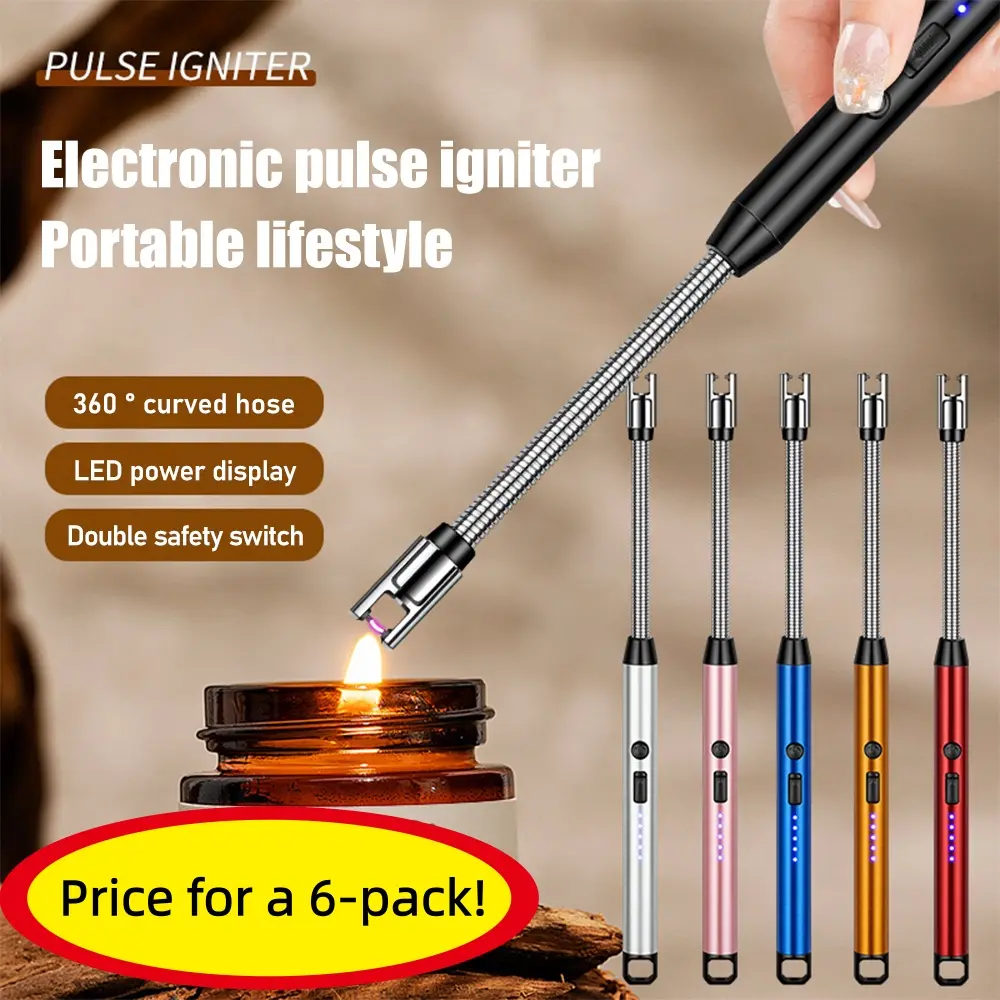 Pack of 6，Pulse Igniter - Smokeless Bendable Oil-Free Igniter for Camping - USB Rechargeable Windproof Ignition - Long-Lasting Battery Life - Kitchen Utensils mini portable igniter data cable premium gift