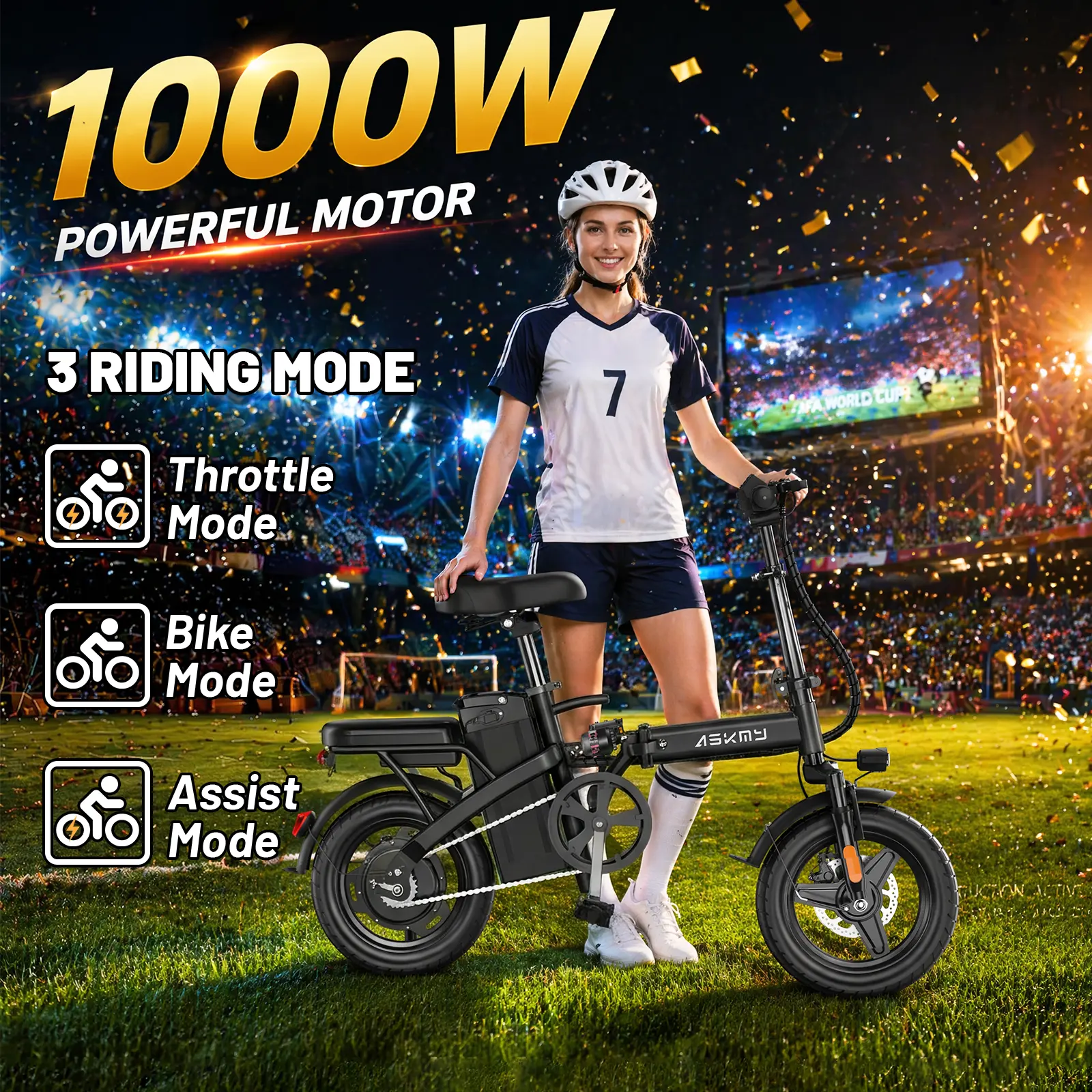 City Folding Electric Bike | 1000W Peak Motor | 48V 20Ah Battery | Up to 45 Miles Range | 14-Inch Tubeless Tires | Front & Rear Dual Disc Brakes | UL Certified Removable Battery | Lightweight Compact Design for Urban Riding