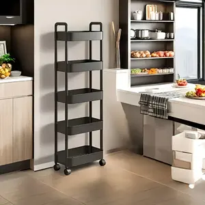 Multi-layer multi-functional trolley, multi-functional storage rack, movable trolley, movable shelf, 4 universal wheels, suitable for kitchen, bathroom, living room, office, multi-scene use, made of plastic, cannot place heavy objects