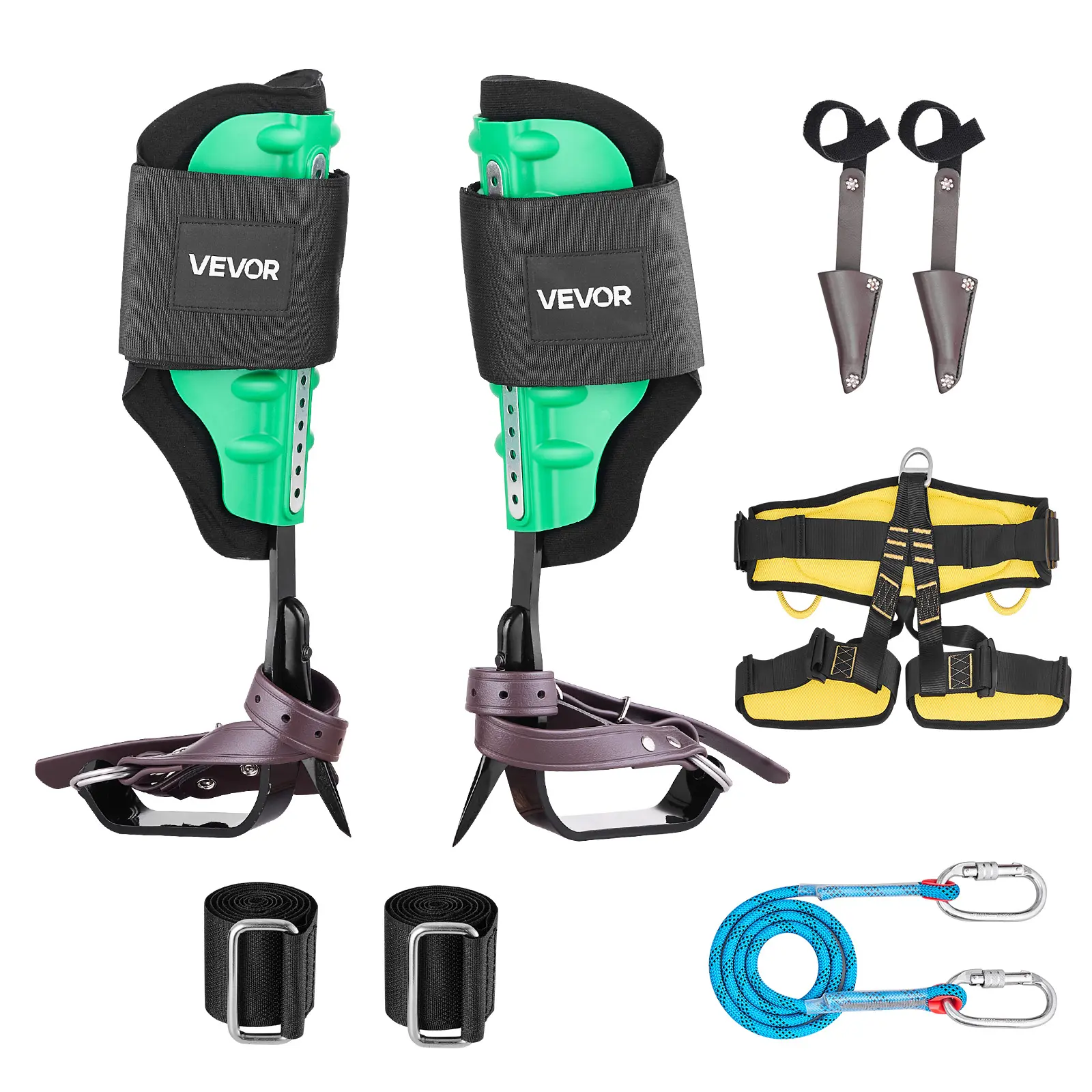 【SummerFinds】VEVOR Tree Climbing Spikes Set with Climbing Rope & Harness, Height-Adjustable Gear with Straps & Spike Protectors, 350 lbs Load Capacity Heavy Duty Steel Climb Spurs for Arborists, Fruit Picking, Carabiners
