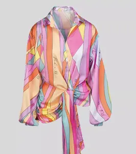 Pink multi long sleeve wrap shirt