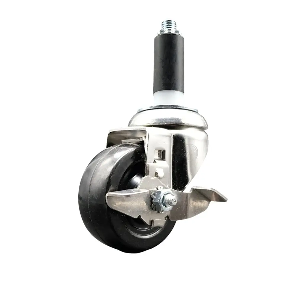 212 MAIN Single Caster, Soft Rubber Swivel Stem Caster with 316 Stainless Steel Hardware, 3 in. Black Furniture Moving Wheel, 1 in. Expanding Stem, Top Lock Brake, Chemical Resistant for Light Duty Users, Model SCC-SS316EX20S314-SRS-TLB-1