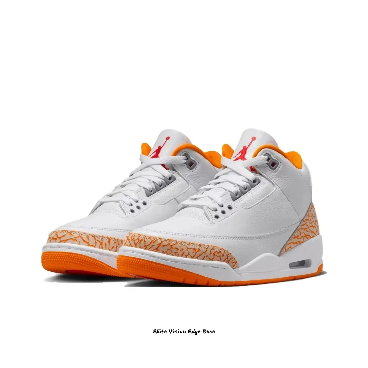 White Leather Mid-Top Sneakers with Orange Elephant Print and Red