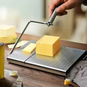 Stainless Steel Cheese Slicer with Adjustable Wire Heavy Duty Cheese Cutter for Block Cheese and Ham Ergonomic Handle Design, Kitchen Gadget, Perfect for Home Kitchen Cooking Party Charcuterie Board Ideal Cheese Cutting Tool for Cheese Lovers