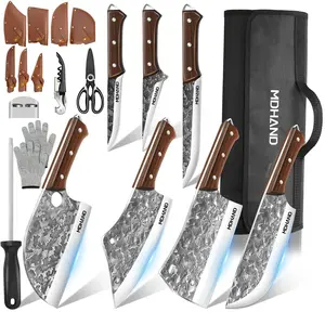 Kitchen Chef Knife Set MDHAND Professional, Hand Forged High Carbon Steel, Butcher, Meat Cleaver, Boning, and Viking Knives, with Knife Bag