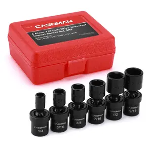 CASOMAN 6PCS 1/4" Drive SAE Shallow Universal Impact Socket Set, 1/4" - 9/16", Swivel Socket with Flexible Wobble, CR-MO#TikTokShopBlackFriday