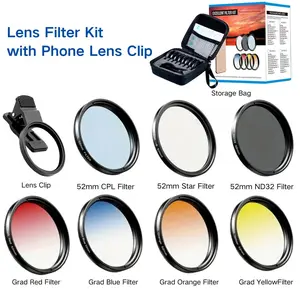 Clip-On Gradient Filters Kit for Phone & Camera – 7 Interchangeable Lens Filters Set with Universal Clip, Portable Camera Lens Kit for Photography, Video, Vlogging & Content Creation, Mobile Lens