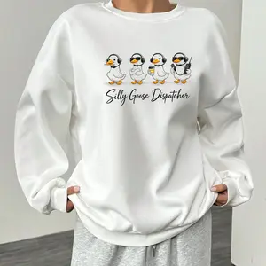 [Made in USA] Silly Goose Dispatcher Sweatshirt, Funny Silly Goose Dispatcher Cartoon Goose Graphic Crewneck Pullover, Cute 911 Dispatcher Work Humor Sweatshirt, Trendy First Responder Crewneck, Dispatcher Gift For 911 Operator